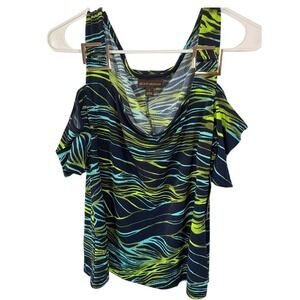 Bold Elements Blue Wave Multi Cold Shoulder Buckle Top Large NWT
